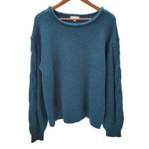 Lauren Conrad Womens Cable Knit Pullover Sweater Sz M Turquoise Long Sleeve